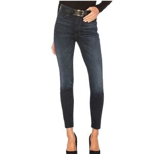 MOTHER Denim High Waisted Ankle Fray Skinny Jeans Wash Night Hawk Black Size 26